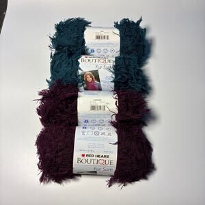 Red Heart Fur Sure Yarn Lot Teal and Eggplant 4 skeins Novelty Textured